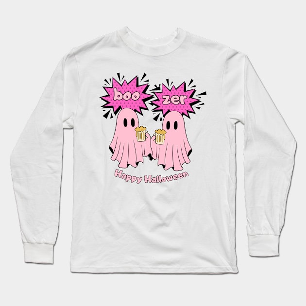 Pink Ghost boozer Long Sleeve T-Shirt by CyberFather